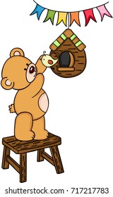 Cute teddy bear and bird