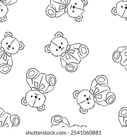 Cute teddy bear black silhouette seamless pattern on a white background ideal for children decor and fabric designs