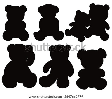 Cute teddy bear black silhouette seamless pattern on a white background ideal for children décor and fabric designs. Teddy Silhouette: Cute Bear Icon, Childhood Symbol, Flat Vector.