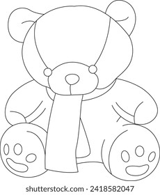 Cute teddy bear black and white vector line art illustration