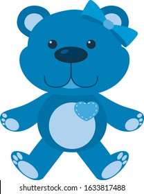 Cute teddy bear in blue color on white background illustration