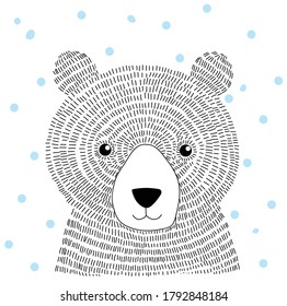 Oso de peluche con fondo de punto azul para niños, imagen vectorial