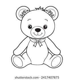 Cute teddy bear with bow in black and white drawing