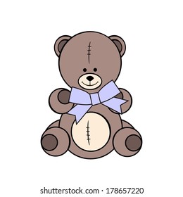cute teddy bear with bow on white background