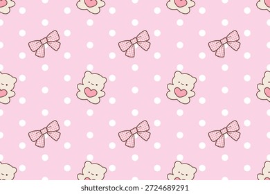 Netter Teddybär mit Schleife rosa Tupfer nahtloses Muster