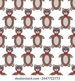 Cute teddy bear with a bow. Seamless pattern.