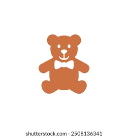 Cute teddy bear with bow tie icon. This simple illustration is a charming depiction of a teddy bear wearing a bow tie, perfect for representing childhood innocence, playfulness, and love.