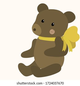 Cute teddy bear with bow. Vector cartoon. Can be used for baby t-shirt print, fashion print design, kids wear, greeting and invitation card.
