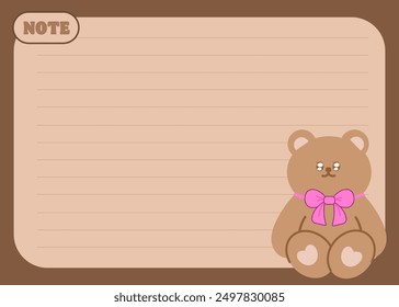 Cute teddy bear brown banners or frames for birthday wish card, letters, anniversary template, social media post, print, ad template, party or celebration decoration, memo, sticky note, cute notepad.