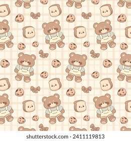 Cute teddy bear brown seamless pattern kawaii wallpaper