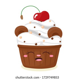 Cute teddy bear cake. Vector illustration in cartoon flat style.