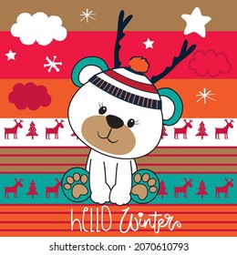 Oso de peluche en la tapa con ilustración vectorial de antler venado.
