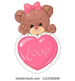 Cute teddy bear card for Valentine's day. Greeting card. Love and friendship. 