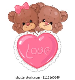 Cute teddy bear card for Valentine's day. Greeting card. Love and friendship. 