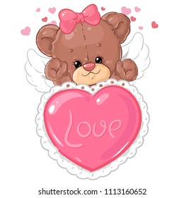 Cute teddy bear card for Valentine's day. Greeting card. Love and friendship. 