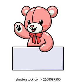 Cute teddy bear cartoon with blank sign