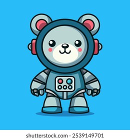 Cute teddy bear cartoon character. Animal Technology Icon Concept. Flat color style vector illustration template design