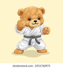 Personagem de ursinho de pelúcia bonito em traje de artes marciais. Ilustração vetorial