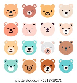 Cute Teddy bear cartoon collection. Vector illustration isolated on white background