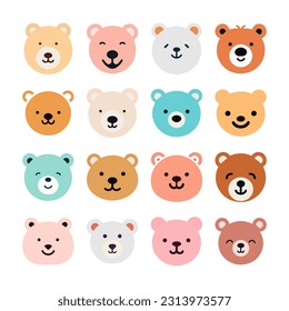 Cute Teddy bear cartoon collection. Vector illustration isolated on white background