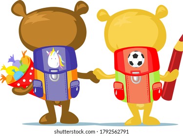 Caricatura de osito de peluche regresa a la escuela - Ilustración vectorial