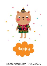 cute teddy bear cartoon happy card vector
