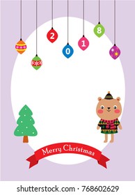 cute teddy bear cartoon merry christmas greeting card vector