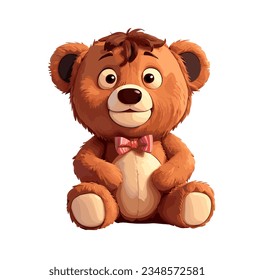 Cute Teddy Bear caricatura de peluche personaje de juguete. Mascota animal infantil, estampado a la moda para camisetas, tarjeta de saludo, arte de pared infantil. Ilustración vectorial realista aislada en fondo blanco