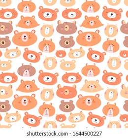 Dibujo de un oso de peluche sin fisuras sobre un fondo blanco aislado. Graciosos niños garabatos de osos felices con un adorable estilo dibujado a mano.