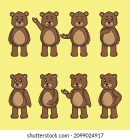 süßer Teddybär-Cartoon auf verschiedenen Posen witzig