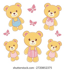 Lindo Oso de Peluche Conjunto de Dibujos Animados Ilustración vectorial