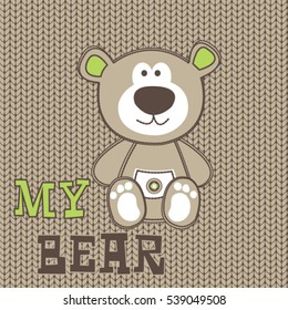 cute teddy bear cartoon, T-shirt design for kids vector illustration
