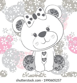 Cute teddy bear cartoon vector illustration. 