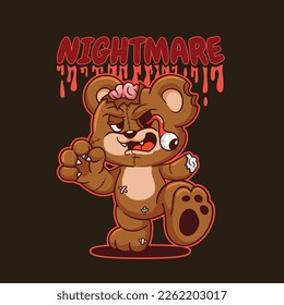 Cute teddy bear cartoon zombie illustration