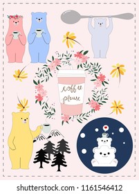 cute teddy bear cartoon,illustration vector by freehand doodle comic art