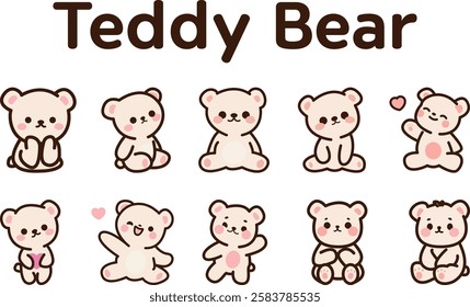 Cute Teddy Bear Character Set