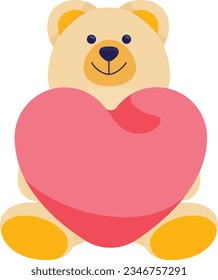Cute Teddy Bear for children or Valentine's Day holding a heart, valentines graphic design with a soft baby toy, cute and lovely. 