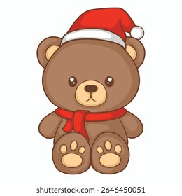 cute teddy bear with christmas hat character vector illustration design