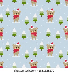 Cute teddy bear in Christmas theme seamless pattern