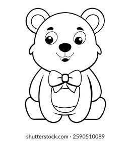 cute teddy bear coloring page for kids on white background