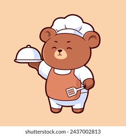 Cute teddy bear cooking, Chef cartoon illustration