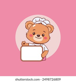 Cute teddy bear cooking, Chef cartoon mascot design. Illustration vector premium