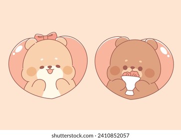 Cute teddy bear couple valentine's day kawaii cartoon illustration 

