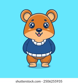 Cute teddy bear creative kawaii wearing jacket cartoon vector icon