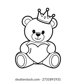 Netter Teddybär mit Krone und Herz-Färbung Seitendesign
