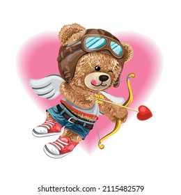 cute teddy bear cupid valentine's day vector,Graphic design print t-shirts fashion,vecot,poster,card