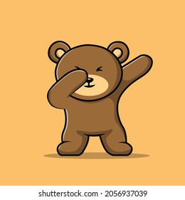 Cute Teddy Bear Dabbing Cartoon Vector Icon Illustration. Animal Nature Icon Concept Isolated Premium Vector. Flat Cartoon Style