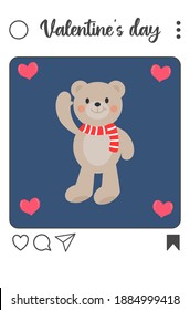 Cute teddy bear with dark blue background for Valentine’s Day.