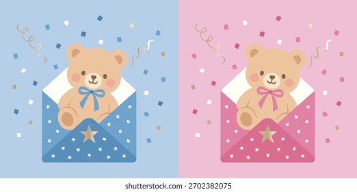 Oso de peluche lindo en la ilustración decorada del sobre