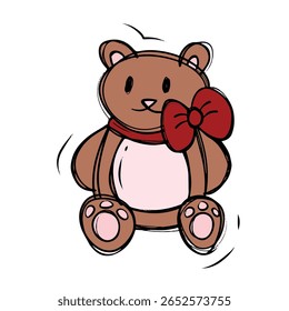 Lindo oso de peluche doodle. Lindos y adorables píxeles de colores. Perfecto para pegatinas, iconos y logotipos. Oso de peluche lindo y marrón